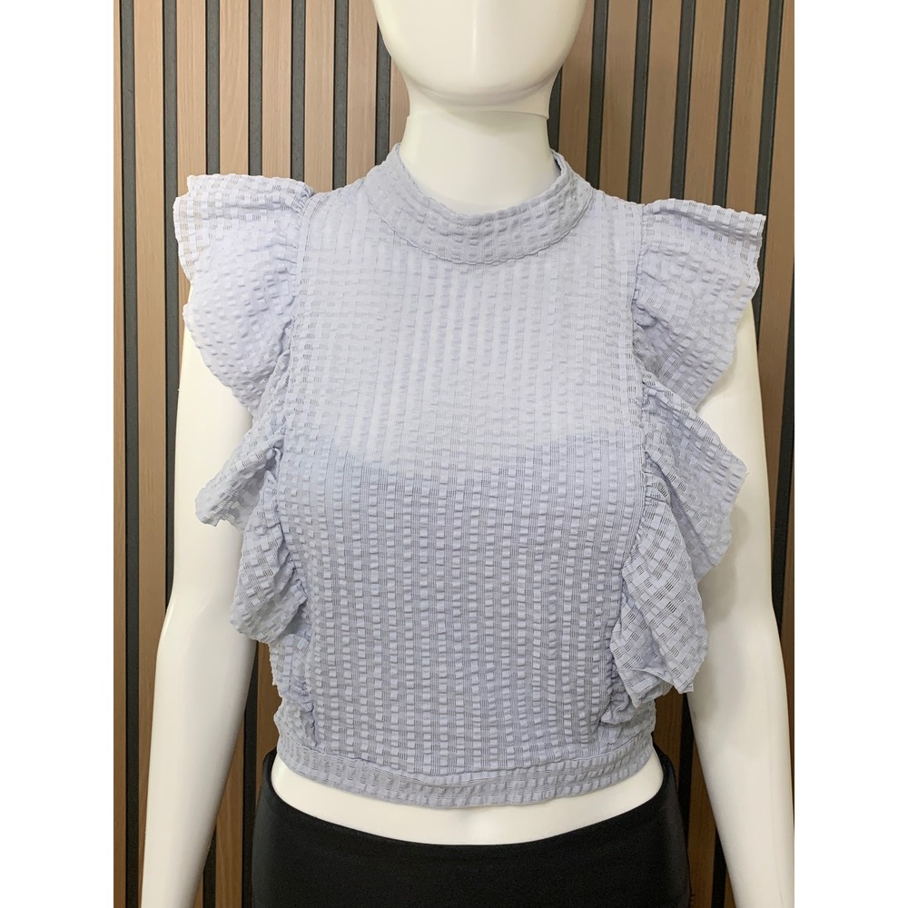 Maeve Anthropologie Perwinkle Blue Ruffle Open Back Tie Hem Crop Top Small